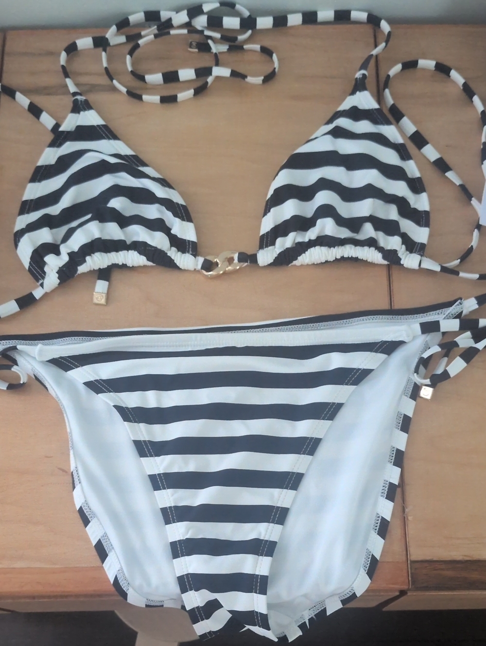 Michael Kors White & Black Striped Bikini Set